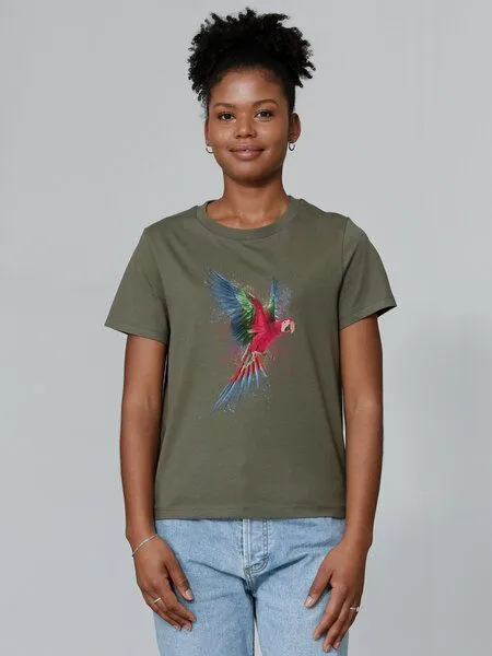watapparel watapparel T-Shirt Frauen Papagei, Khaki, – Produktbild 2 von 3