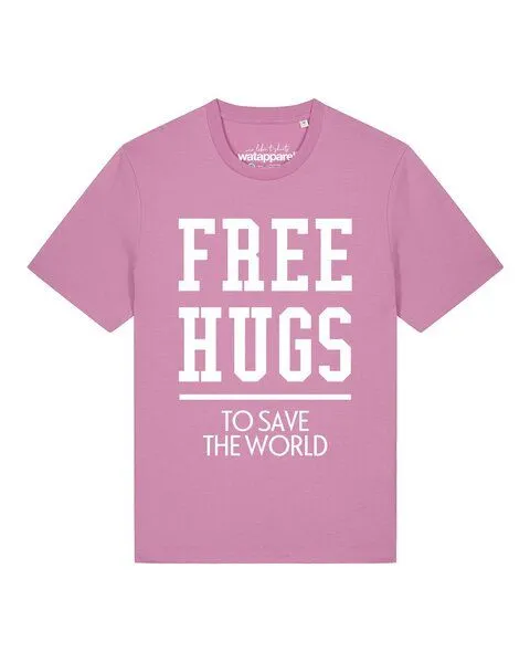 watapparel watapparel T-Shirt Unisex Free hugs to save the world, Bubble pink, – Produktbild 1 von 2