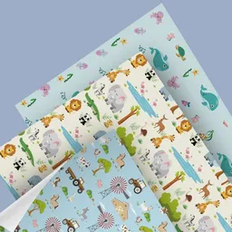 Fines Papeterie Fines Papeterie 3x 3m Geschenkpapier Set für Kinder SET 2 mit Meer, Bauernhof und Safari Motiven 3 Rollen je 300x47 cm – Produktbild 1 von 1
