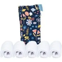 NoWaste Wrapping NoWaste Wrapping NoWaste Stofftaschentücher Taschentücher aus Stoff 5er SET inkl. Tasche, Blumen navy, – Produktbild 1 von 1