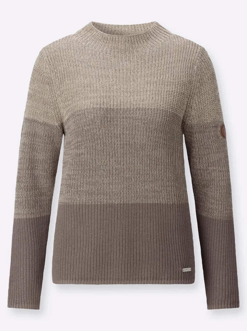 Witt Stehkragenpullover sand-taupe-geringelt, Sand-taupe-geringelt, – Produktbild 1 von 2