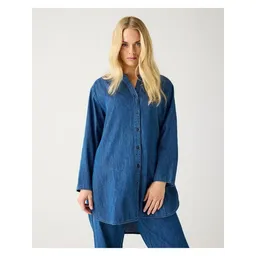 KnowledgeCotton Apparel KnowledgeCotton Apparel Langes Denim Blusenhemd aus Bio-Baumwolle ROC/GOTS/Vegan – Produktbild 1 von 1