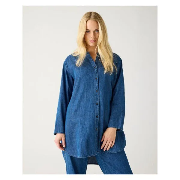 KnowledgeCotton Apparel KnowledgeCotton Apparel Langes Denim Blusenhemd aus Bio-Baumwolle ROC/GOTS/Vegan, Blue, – Produktbild 1 von 2