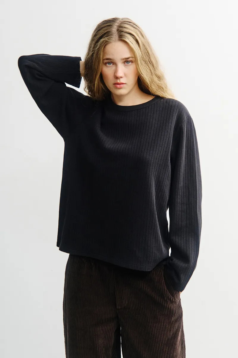 Rotholz Rotholz Damen vegan Schwarzes Oversize-Langarmshirt, Schwarz, – Produktbild 2 von 2