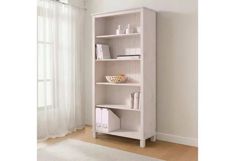 OTTO home Regal Pivo Bücherregal mit 4 verstellbaren Einlegeböden, aus massivem Kiefernholz, 5 Fächer, mit einer natürlichen Maserung, Weiß, – Produktbild 1 von 5