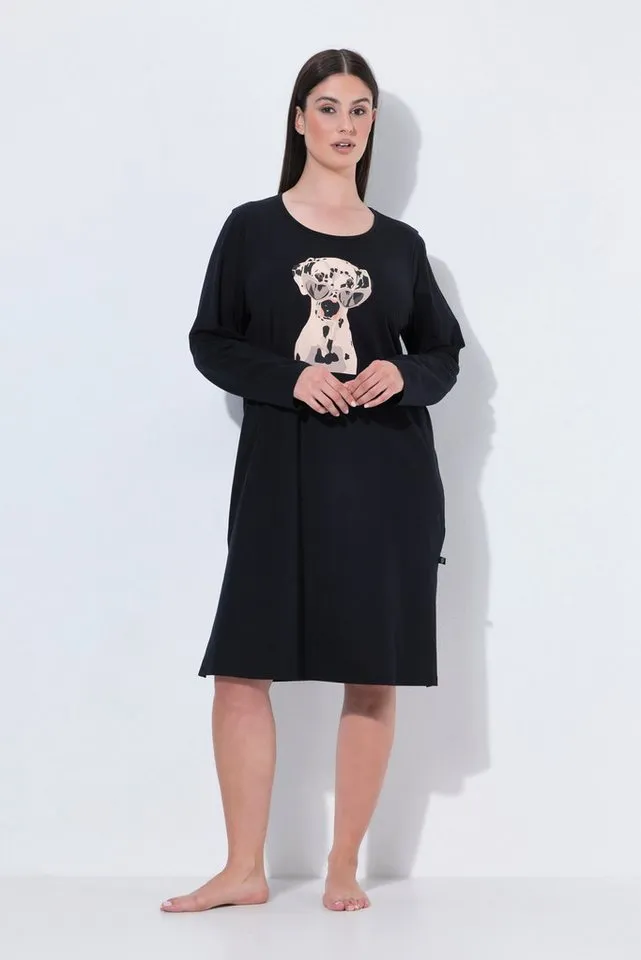 Ulla Popken Bigshirt Bigshirt Dalmatiner Rundhalsausschnitt Langarm, Schwarz, – Produktbild 2 von 4