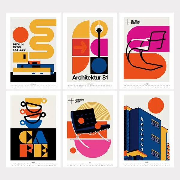 Photocircle Photocircle Bauhaus Tribute Wandkalender 2027 mit retro Designpostern von Bo Lundberg – Produktbild 2 von 4