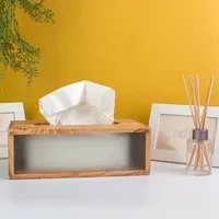 NATUREHOME Taschentuch-Box Kosmetik-Box aus Olivenholz u. Glas Naturehome Design – Produktbild 1 von 1