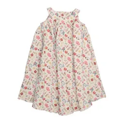 Walkiddy Kinder Kleid GOTS zertifiziert – Bio-Baumwolle, Creme mit Blumen- und Blättermuster, langärmelig, weich & bequem | Walkiddy – Produktbild 1 von 1