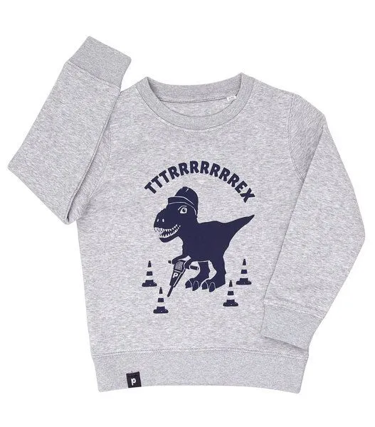 päfjes päfjes Theo Tttrrrrex der Bauarbeiter Dino - Fair Wear Kinder Sweater, Blau, – Produktbild 1 von 2
