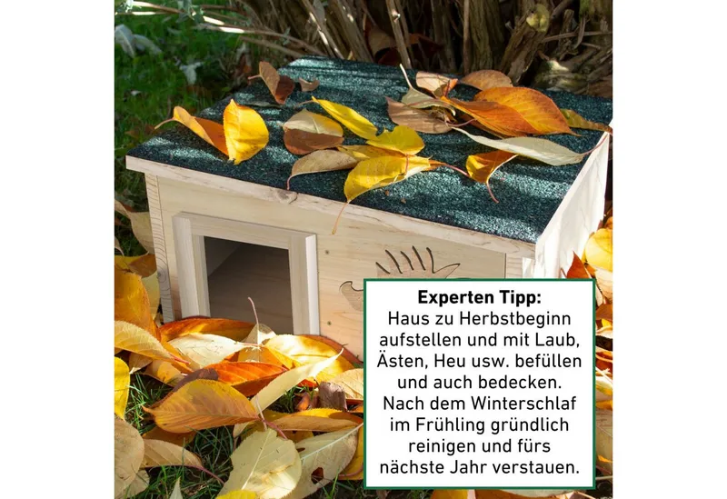Windhager Windhager Tierhaus Igelfutterhaus aus Massivholz, ein sicheres Winter- und Schlafquartier, Igelhotel mit abnehmbarem Dach, 40x40x19 cm, Beige, – Produktbild 2 von 5