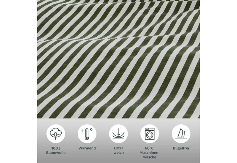 LeGer Home by Lena Gercke Bettwäsche Linnea, Flanell, 2 teilig, aus 100% Baumwolle, Streifendesign, Grün, – Produktbild 1 von 8