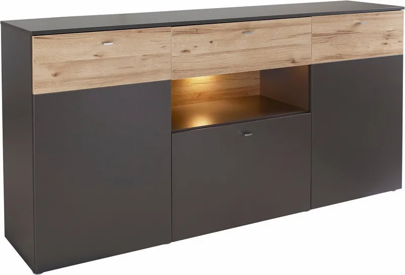 FORTE Sideboard Como, Kommode, Stauraumschrank, LED Beleuchtung, Soft Close, Stauraum, Grau, – Produktbild 4 von 5