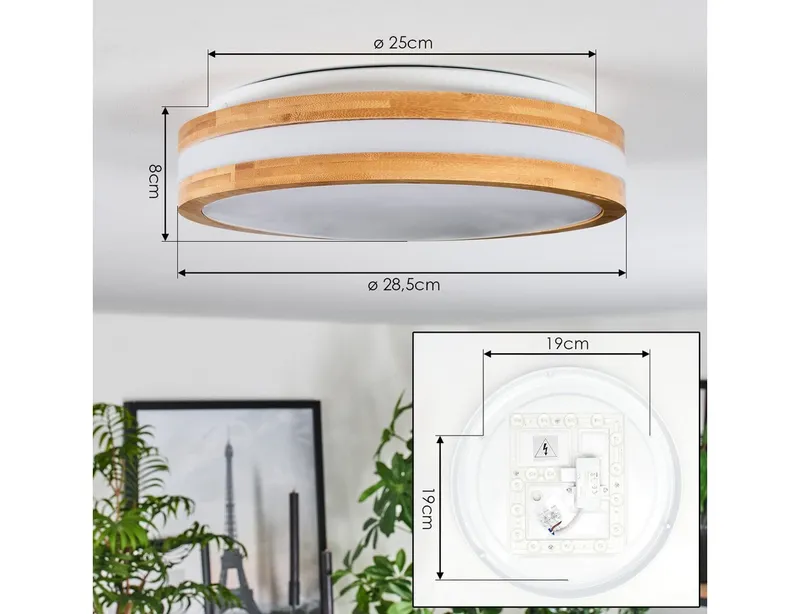 hofstein Deckenleuchte moderne Deckenlampe aus Metall/Bambus/Kunststoff in Weiß/Natur, LED wechselbar, 3000 Kelvin, Leuchte im angesagten Boho-Design (28, 5cm), 1700 Lumen, LED 16 W, Beige|weiß, – Produktbild 4 von 5