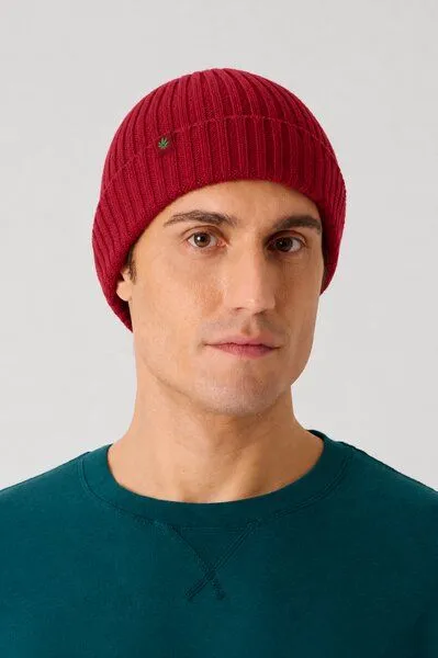 HempAge HempAge Strickmütze recycled Hanf/Biobaumwolle, Ruby (rot), – Produktbild 2 von 3