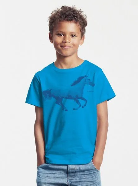 Peaces.bio - handbedruckte Biomode Peaces.bio - handbedruckte Biomode Bio-Kinder T-Shirt Horsepower, Türkis, – Produktbild 2 von 2