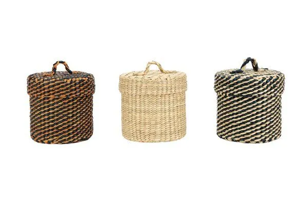 El Puente El Puente Korb mit Deckel | Fair Trade & Handmade aus Bangladesch, Orange,blau, – Produktbild 2 von 2