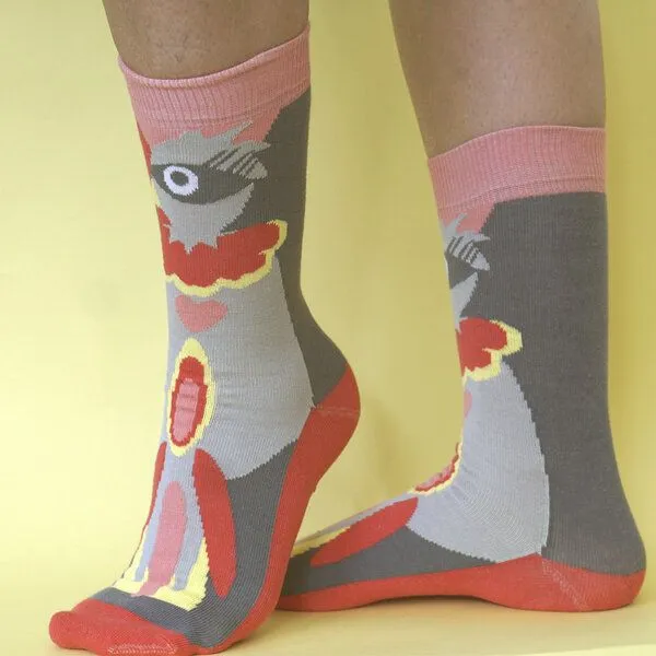 Fräulein Prusselise Fräulein Prusselise Paradies Vogel Socken, grau rosa, pink, bunt gemustert – Produktbild 1 von 4