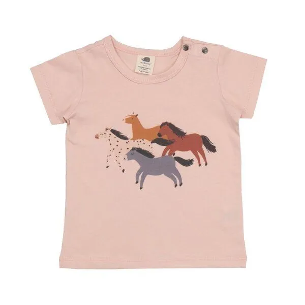 Walkiddy T-Shirt Altrosa Pferde-Frontprint Bio-Baumwolle GOTS – Walkiddy – Produktbild 1 von 2