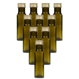 mikken mikken 10x leere Glasflasche 100 ml / 250 ml braun-grün eckig mit Schraubdeckel und Etiketten – Produktbild 1 von 1