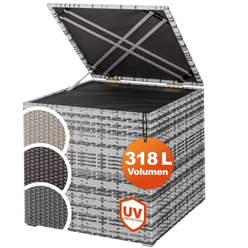 Casaria® Gartenbox Polyrattan 318L Grau mit Innenverkleidung wetterfest, Grau, – Produktbild 1 von 2