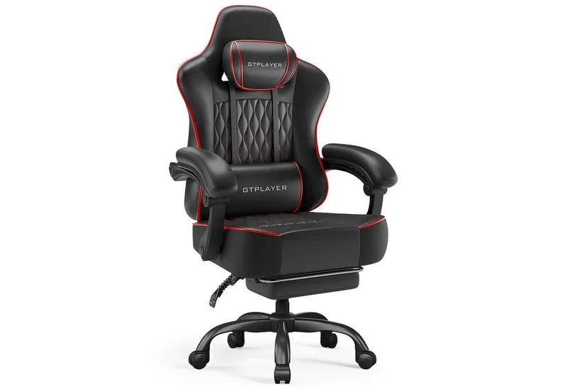 GTPLAYER Gaming-Stuhl Bürostuhl, Ergonomischer Pc Stuhl, Höhenverstellbarer Drehstuhl, mit Synchronmechanik und extradicker Sitzfläche, Rot|schwarz, – Produktbild 1 von 5