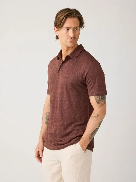 KnowledgeCotton Apparel KnowledgeCotton Apparel Poloshirt Regular aus Bio-Leinen, Braun (shaved-chocolate), – Produktbild 1 von 4