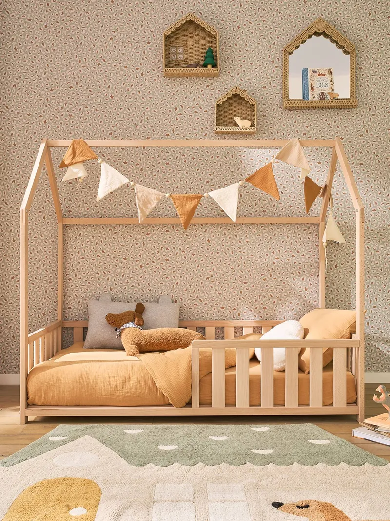 Vertbaudet Kinderbett CABANE mit Fallschutz 70x140 cm, Braun, – Produktbild 1 von 4