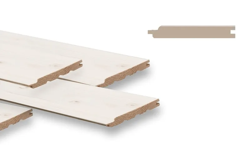 woodstore24 woodstore24 Fassadenverkleidung aus Fichte/ Tanne - Massivholz, 19 x 96 mm, Schrägprofil, weiß grundiert (PE = 6 Stk.) - Länge: 4,80 m – Produktbild 1 von 1