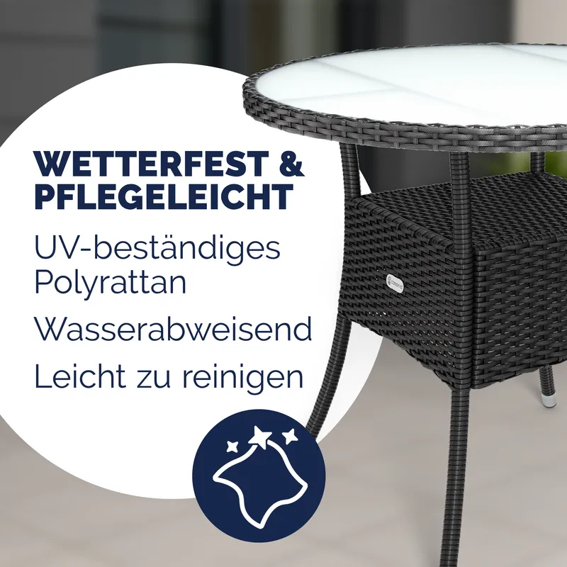 Casaria® Polyrattan Tisch Schwarz Ø80cm, Schwarz, – Produktbild 2 von 2
