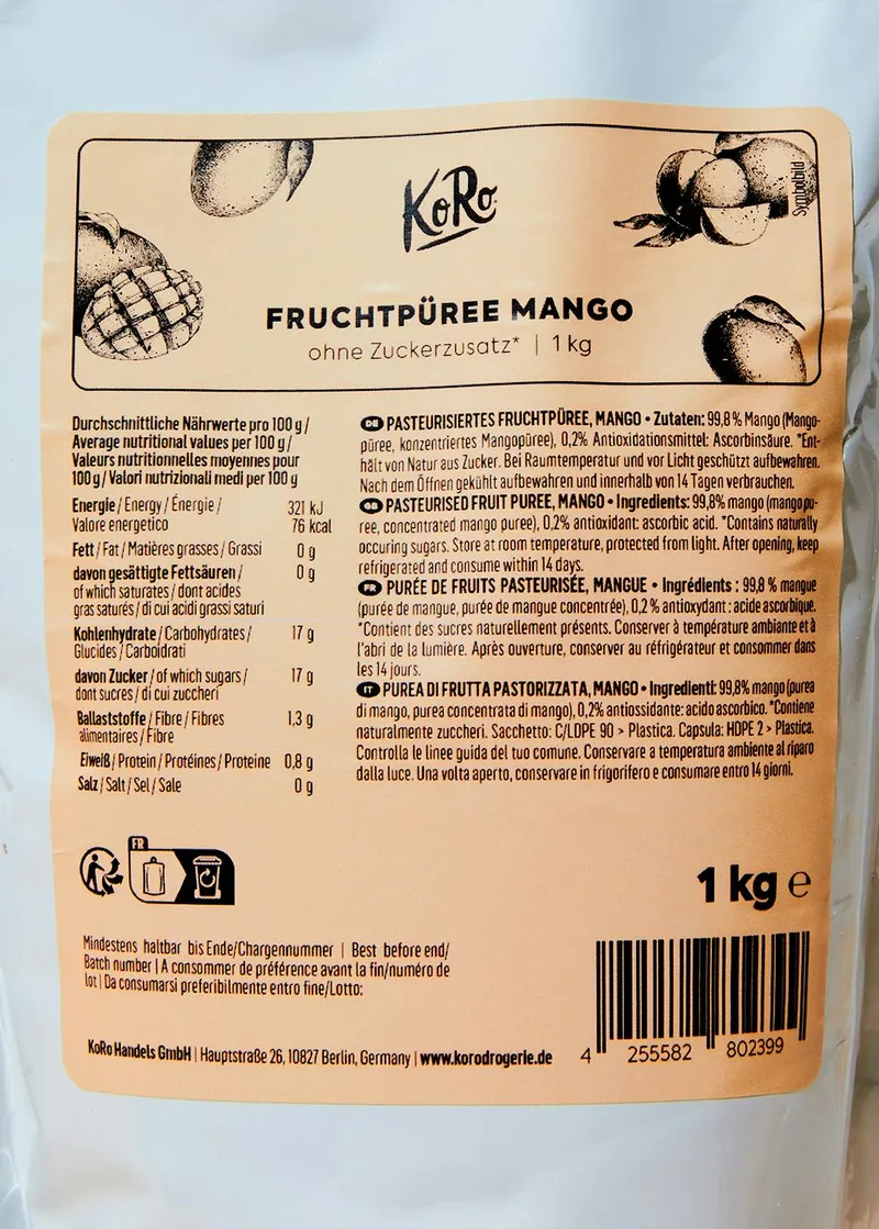KoRo Fruchtpüree Mango 1 kg – Produktbild 1 von 5
