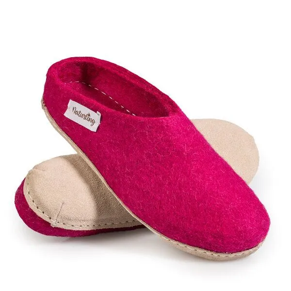 naturling naturling Filz Damen Hausschuhe mit weicher Ledersohle, Berry, – Produktbild 1 von 4
