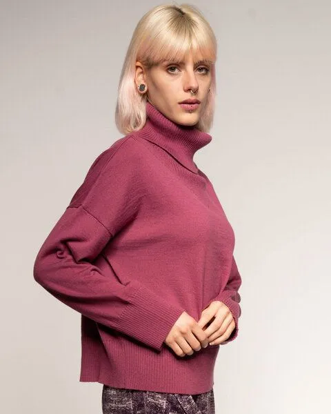 Alma & Lovis Alma & Lovis Feiner Rollkragen-Strickpullover aus Cotton-Wool-Mix | Cot-Wool Rollneck, Hortensie (rose), – Produktbild 3 von 4