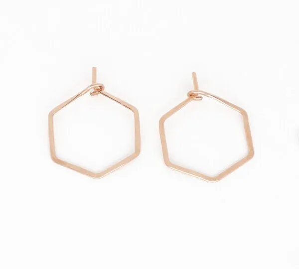 BELLYBIRD Jewellery BELLYBIRD Jewellery CREOLEN - Hexagon, gehämmert, S/M/L, Rosé vergoldet, – Produktbild 2 von 4