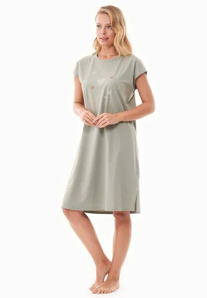 ORGANICATION ORGANICATION DANVEER | Nachthemd aus Bio-Baumwolle mit Print, Sage green, – Produktbild 2 von 3