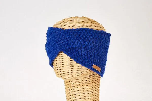 short'n'pietz short'n'pietz Schurwollstirnband crisscross mit Knotenmuster, handgestrickt, Blau, – Produktbild 1 von 1