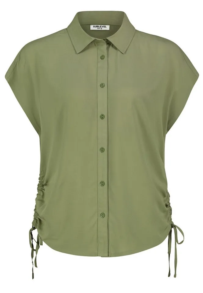 SUBLEVEL Blusenshirt Kurzärmeliges Hemd mit Kragen und für Damen (1-tlg) LENZING™ ECOVERO™ nachhaltig Regular Fit Knopfleiste, Grün, – Produktbild 1 von 2