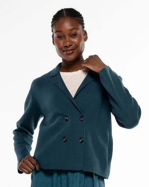 Alma & Lovis Alma & Lovis Feinstrick-Kurzblazer aus Organic Cotton | Knit Blazerjacke, Sea (blau-petrol), – Produktbild 3 von 4