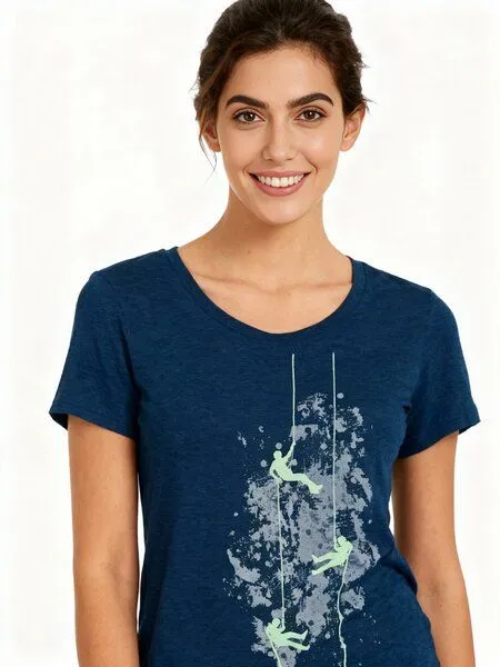 Spangeltangel Spangeltangel Damenshirt, “Kletterer“, T-Shirt, sportlich, bedruckt, Siebdruck, Bio-Baumwolle, Dunkelblau, – Produktbild 3 von 4