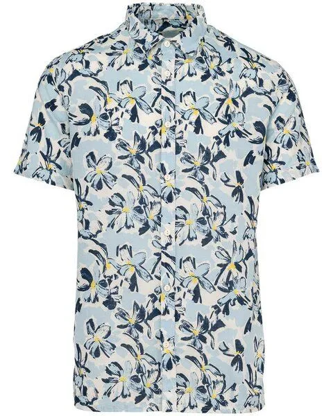 YTWOO YTWOO Herren Hawaii Hemd | Bio -Baumwolle-Leinen-Mix | Aloha Shirt | Kurzarm Hemd, Meerblau mit blauem blumenmuster, – Produktbild 2 von 4
