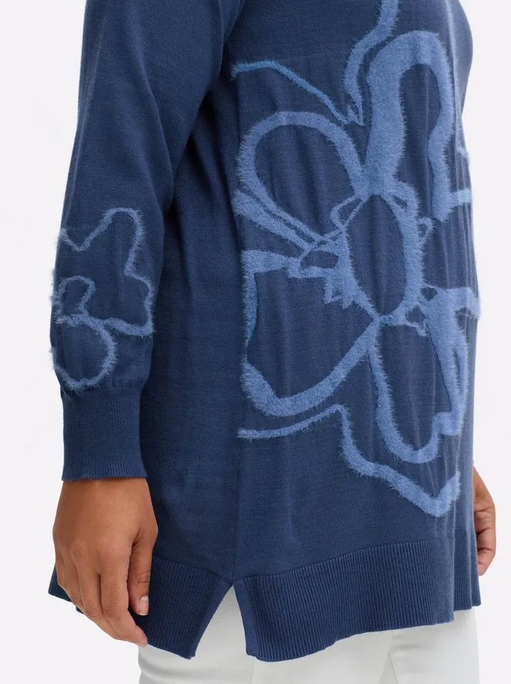 sheego sheego Strickpullover Pullover Langarm Intarsien, Blau, – Produktbild 4 von 4