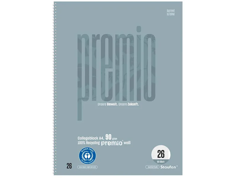 Staufen Staufen "Premio" Collegeblock DIN A4 kariert, 80 Blatt, 90 g/m², Lineatur 26 – Produktbild 1 von 1