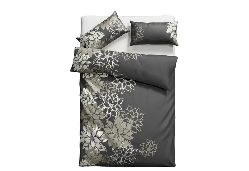 OTTO home Bettwäsche Susan in Gr. 135x200 oder 155x220 cm, Linon, 2 teilig, in verschiedenen Qualitäten, romantische Bettwäsche mit Blumen, Grau, – Produktbild 2 von 5