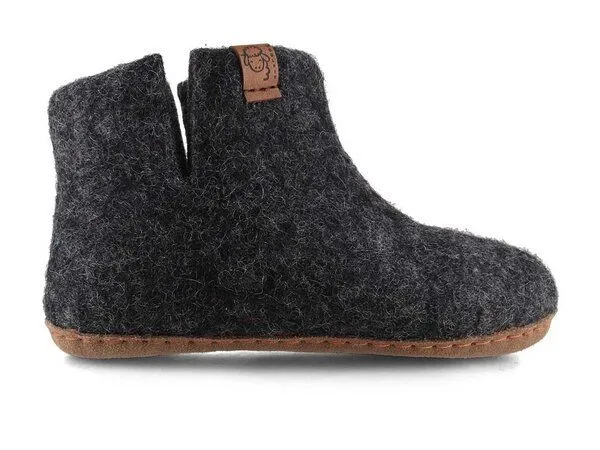WoolFit WoolFit Yeti Kids Hüttenschuhe aus 100% Wolle mit Ledersohle, Grau, – Produktbild 2 von 3