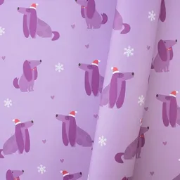 Bow & Hummingbird Bow & Hummingbird Geschenkpapier Weihnachten mit Hunden „Christmas Dogs“ – Lila, Schneeflocken, Recyclingpapier - Weihnachtsgeschenkpapier Hunde – Produktbild 1 von 1