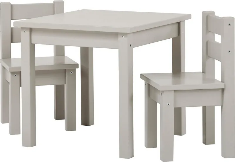 Hoppekids Kindersitzgruppe MADS aus Massivholz mit Kindertisch & passenden Stühlen, (Set, 3-tlg., 1 Tisch, 2 Stühle), in mehreren Farben, bietet viel Platz zum Spielen, Basteln und Malen, Grau, – Produktbild 3 von 4