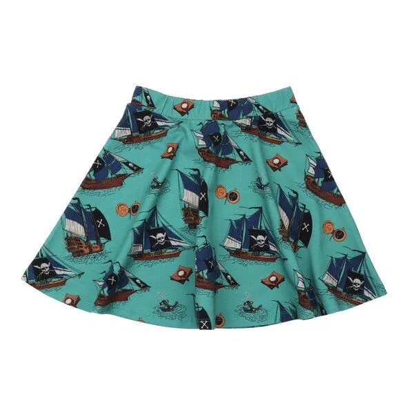 Walkiddy Kinderrock GOTS zertifiziert, grün, Piratenschiff-Allover, weich & bequem, Sommerlook – Walkiddy, Grün, – Produktbild 1 von 2