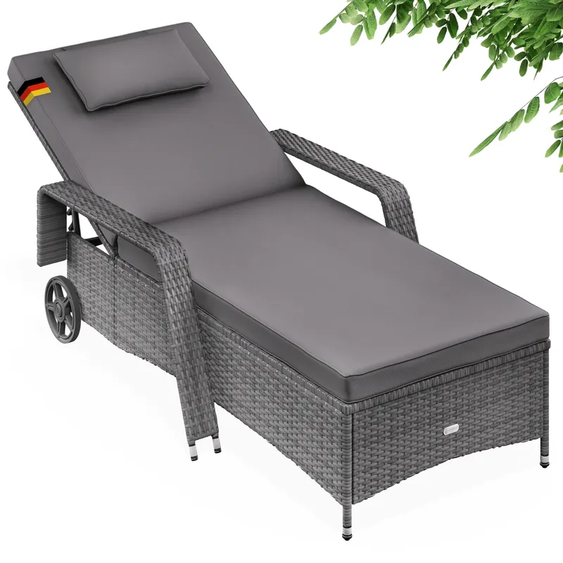 Casaria® Casaria® Polyrattan Gartenliege 193x90x43cm, Grau, – Produktbild 1 von 2