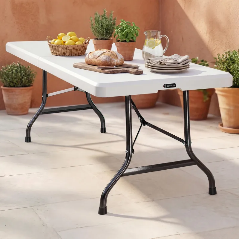 Casaria® Gartentisch Weiß Kunststoff 220x70x72cm klappbar, Weiß, – Produktbild 2 von 2