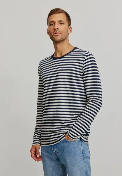 recolution Herren Slub Longsleeve aus Bio-Baumwolle - MACA STRIPES - recolution, Dark navy (blau), – Produktbild 1 von 4